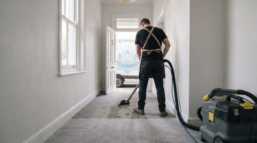 Keyframe 1, the first metre: the technician from behind, the first metre of carpet clean